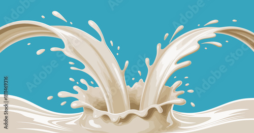 An eye-catching image of milk splashing against a blue backdrop, artistically showcasing the fluidity and beauty of liquids in motion, capturing both energy and elegance.