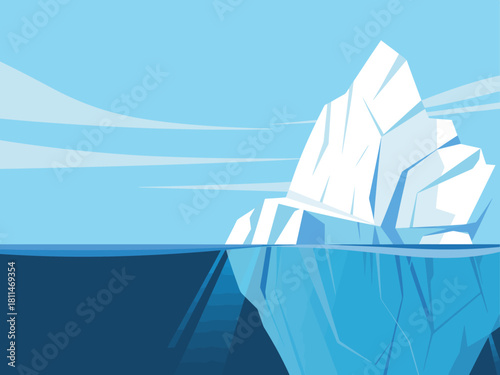 An illustration of a large iceberg above and beneath the ocean, symbolizing the hidden depths of beauty and danger that exist within nature's breathtaking landscapes.