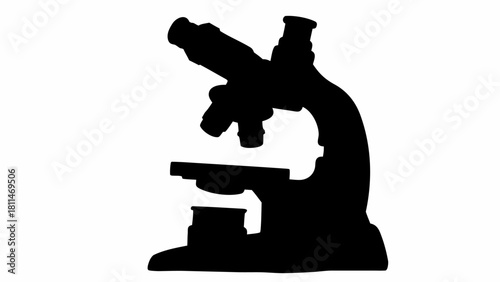 Silhouette of a microscope with objective lenses and stage for scientific exploration shown clearly here