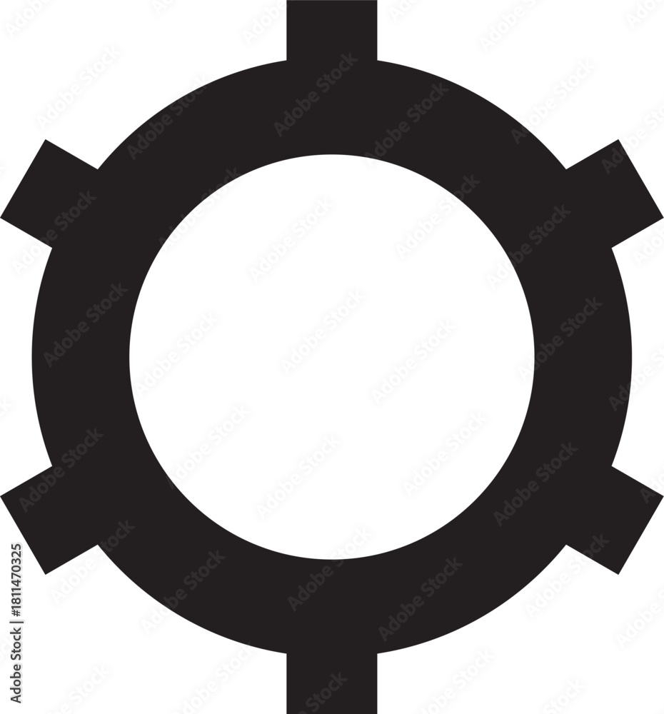 Fototapeta premium Mechanical Cogwheel Icon: A monochrome illustration of a gear symbol, symbolizing mechanics and industry. The stark design and bold lines make it an ideal visual for technical and industrial themes.