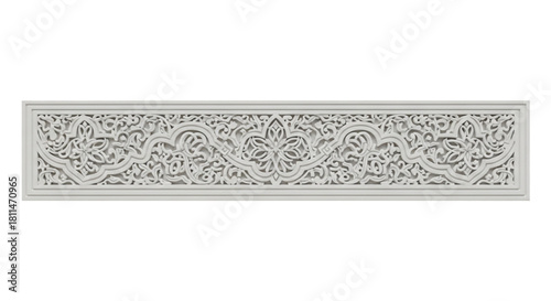 White Arabic ornamental molding piece cutout on transparent background.