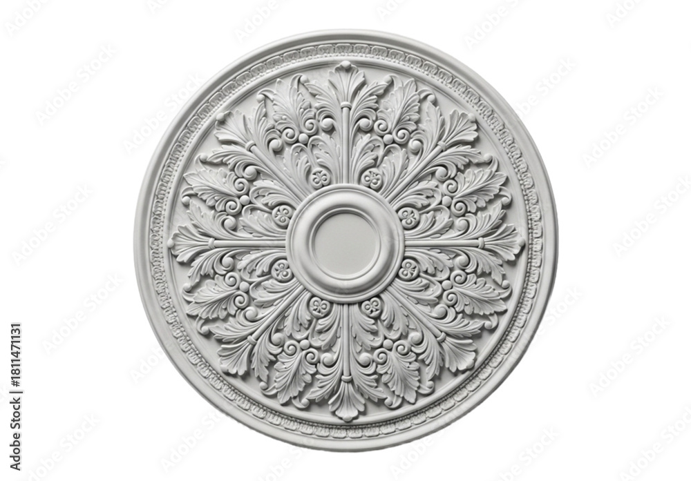 Fototapeta premium Moroccan Detailed neoclassical ceiling medallion cutout on transparent background.