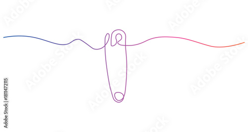 Continuous Line Illustration of Safety Pin in Gradient Colors Minimalist Sewing Concept