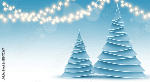 Christmas Trees Under Festive Lights A Serene Winter Scene with Abstract Trees and Bokeh Effects