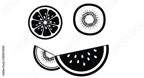 Playful fruit slices arranged to form a smiley face on a white background