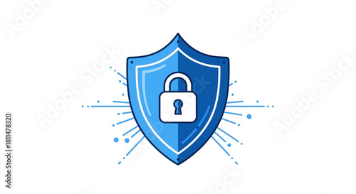 Secure digital shield with padlock icon symbolizing data protection and cybersecurity