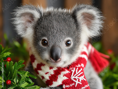 koala with a Christmas hat