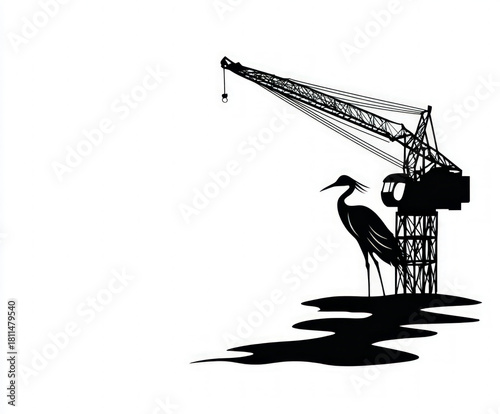 crane silhouette , black an...