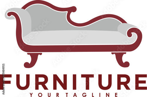 Elegant Chaise Lounge Furniture Logo Vector Design - Luxury Classic Interior Sofa Icon