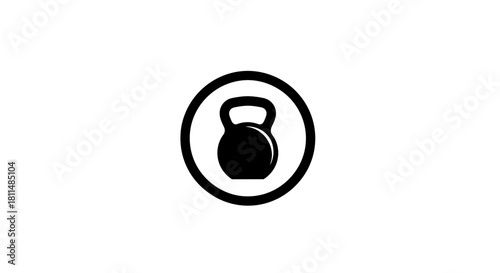 Minimalist Kettlebell Icon Fitness, Strength Training, and Exercise Symbol within a Circle for Sport and Gym Design