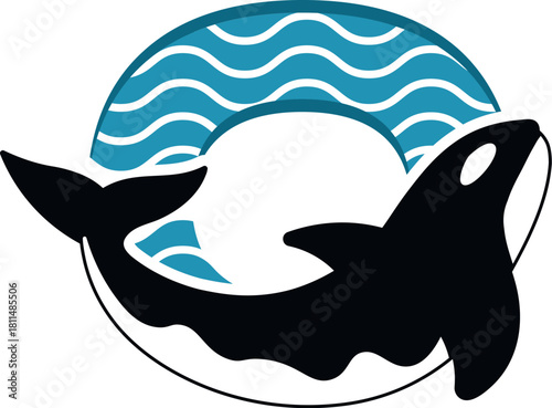 Orca whale forming letter o with ocean wave. Modern marine logo design