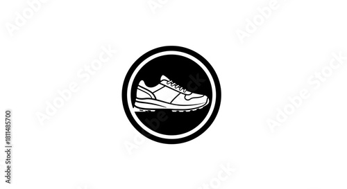 Athletic Shoe Icon Minimalist Design of a Running Sneaker in a Circular Frame, Ideal for Sport and Fitness