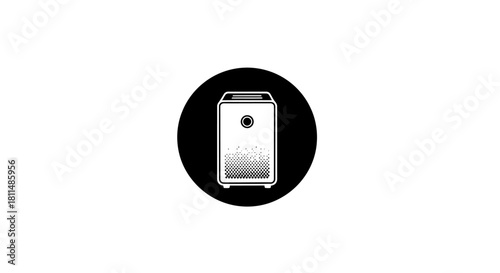 Air Purifier Icon in Black Circle - Clean Air Technology for Health and Well-being - Minimalist Vector Design