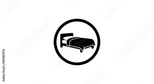 Comfortable Bed Icon A Minimalist Symbol for Rest, Sleep, and Relaxation in Circular Frame