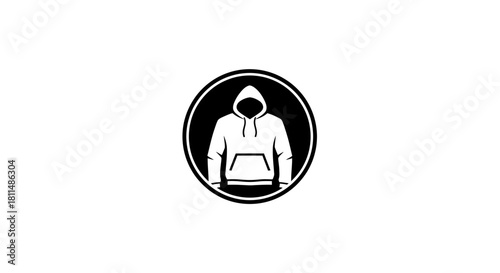 Silhouette of a Hoodie Figure Inside a Circle Mysterious Individual Avatar