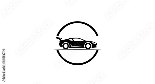 Sleek Automotive Icon Dynamic Car Design within Circular Frame for Modern Vehicle Branding