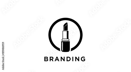 Lipstick Icon for Beauty Branding and Cosmetics with Circle - Minimalist Design for Beauty Brand Identity and Marketing