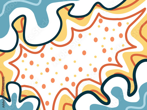 comic-style background with colorful wavy shapes surrounding a center point.