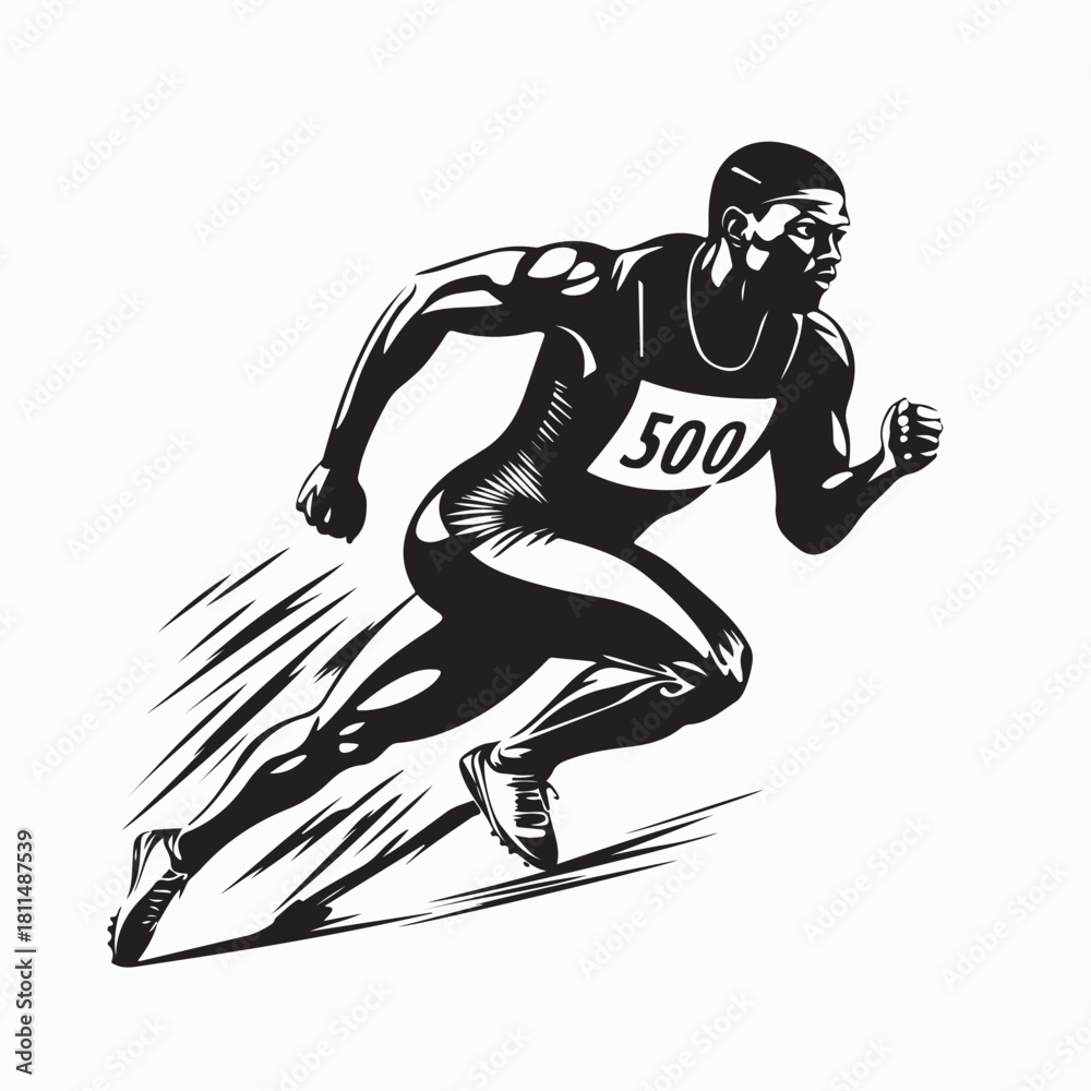 Obraz premium Sprinter Athlete Starting Run Silhouette Vector isolated on white background