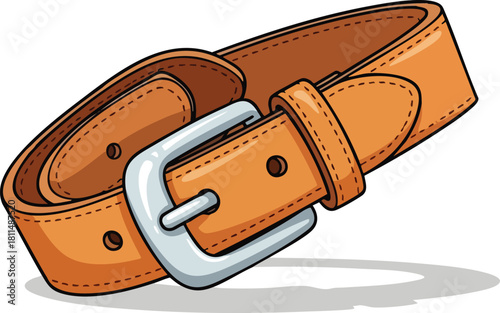 Brown Leather Belt With Silver Buckle On White Background