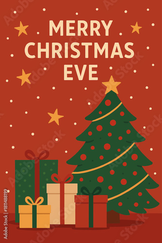 Merry christmas eve christmas tree gifts holiday season christmas card christmas celebration christmas time vector illustration