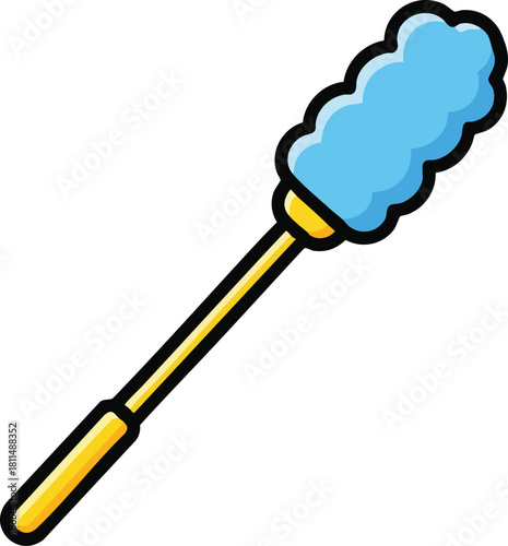 Light Blue Duster With A Yellow Handle Isolated On White Background For Cleaning