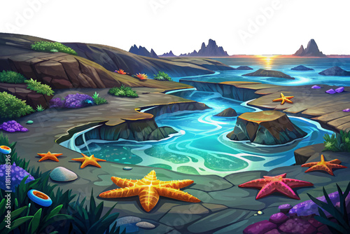 Cape Perpetua Tide Pools Oregon Coast Hidden ocean tide pools with neon starfish and sea anemones glowing beneath crashing waves