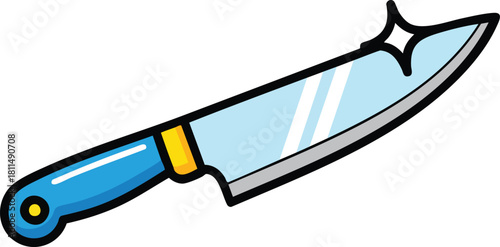 Sharp Blue Handle Kitchen Knife With Reflective Blade and Sparkle Detail