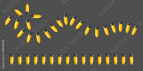 Christmas string lights set. Vector clipart isolated on a transparent background.