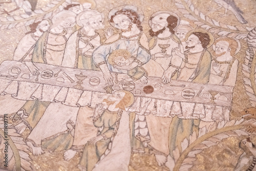 Wallpaper Mural scene from the Passion of Christ,  Passion cloak of Saint Bertrand of Comminges, 14th century, embroidered fabric, cathedral of Our Lady , Haute-Garonne,France Torontodigital.ca