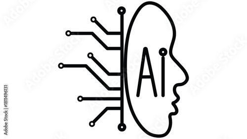 Vibrant AI Head Concept with Colorful Circuit Board Connections for Modern Technology, Artificial Intelligence, Machine Learning and Innovation.