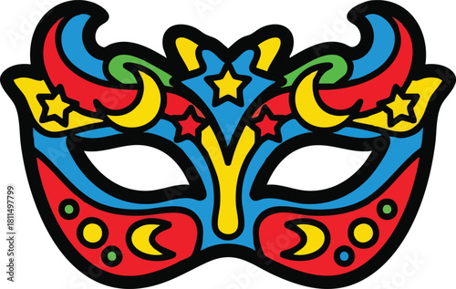 Colorful Masquerade Mask Festive Celebration Decorative Face Covering with Stars and Moons