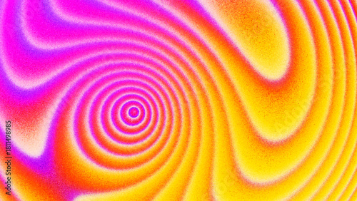 Colorful grainy gradient with flowing swirling curved color layers created from thousands of individual dots. Abstract mix of glowing pink yellow evokes warmth and energy for expressive design project