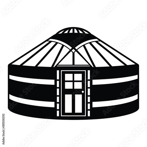 Traditional central asian nomadic round tent or yurt dwelling icon. simple black and white illustration graphic element. Vector, illustration
