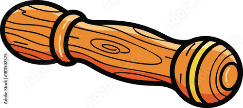 Wooden Rolling Pin With Orange Hues and Wood Grain Texture Isolated on White Background
