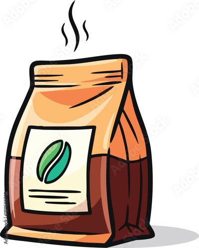 A Bag Of Coffee Beans With A Green Bean Logo And Steam Rising From The Top