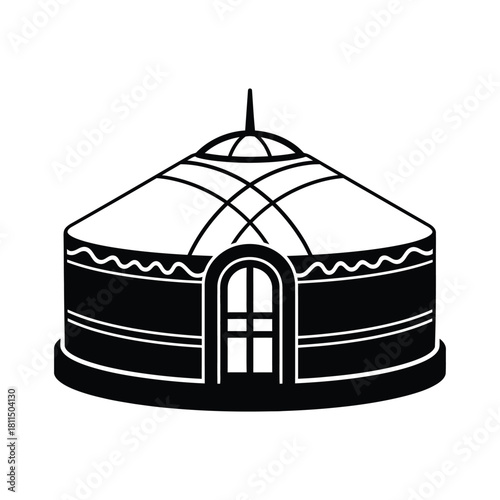 Black silhouette icon of a traditional nomadic yurt or ger, an ancient portable dwelling structure. Vector, illustration