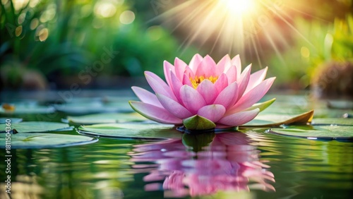 Wallpaper Mural Serene pink lotus flower blooming on calm water surface Torontodigital.ca