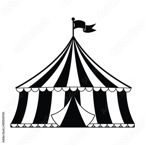 Striped circus tent with flag vector illustration for entertainment and show big top graphic design element. Vector, illustration