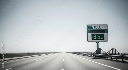 Highway Toll Sign Displaying 3.50 Amidst A Blue Sky And Barren Road Space