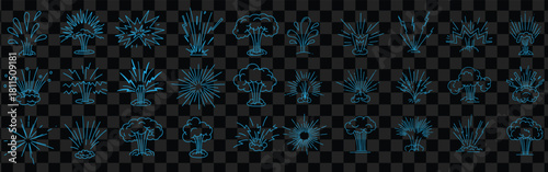 Seamless pattern of blue explosion icons on a transparent background for graphic design projects