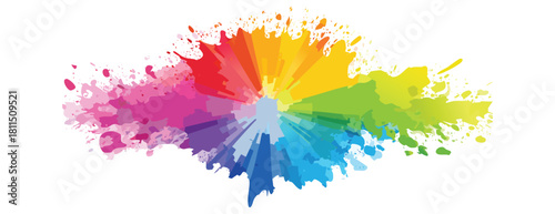 Holi vibrant radial color burst and paint splatter graphic design element banner