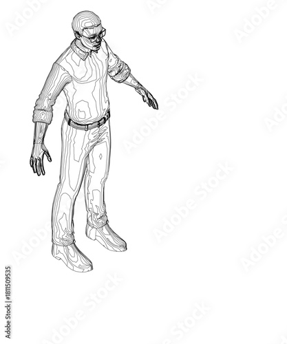 Stylized African male in suit and glasses strikes a determined pose with outstretched arms. This printable coloring page encourages creative expression.