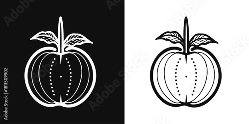 Pumpkin with leaf featuring minimalist design and dotted texture