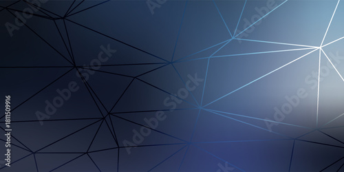 Abstract Dark Blue Polygonal Network with Light Blue Gradient Lines.