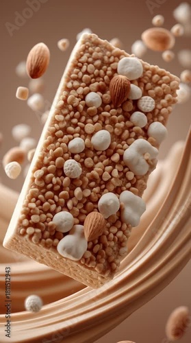 Delicious nut treat floating in creamy background