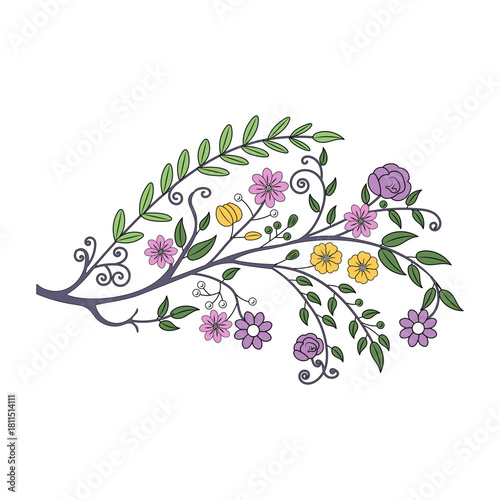 A vintage style illustration representing flower branch