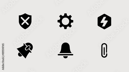 Modern UI/UX icon set for web and mobile applications: settings, security, notification, attachment, power