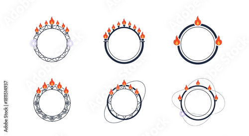 Flame Ring Menorah Abstract Hanukkah Icon Set