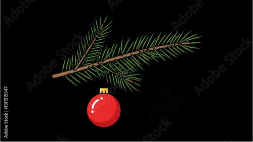 Festive Fir Branch with Red Ornament – Classic Winter Holiday Decoration